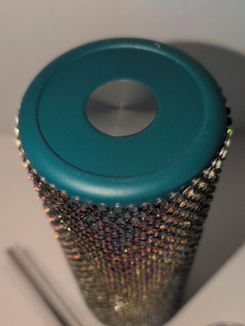 Hand Placed Rhinestone Bling Green Volcano Tumbler Iridescent 22oz